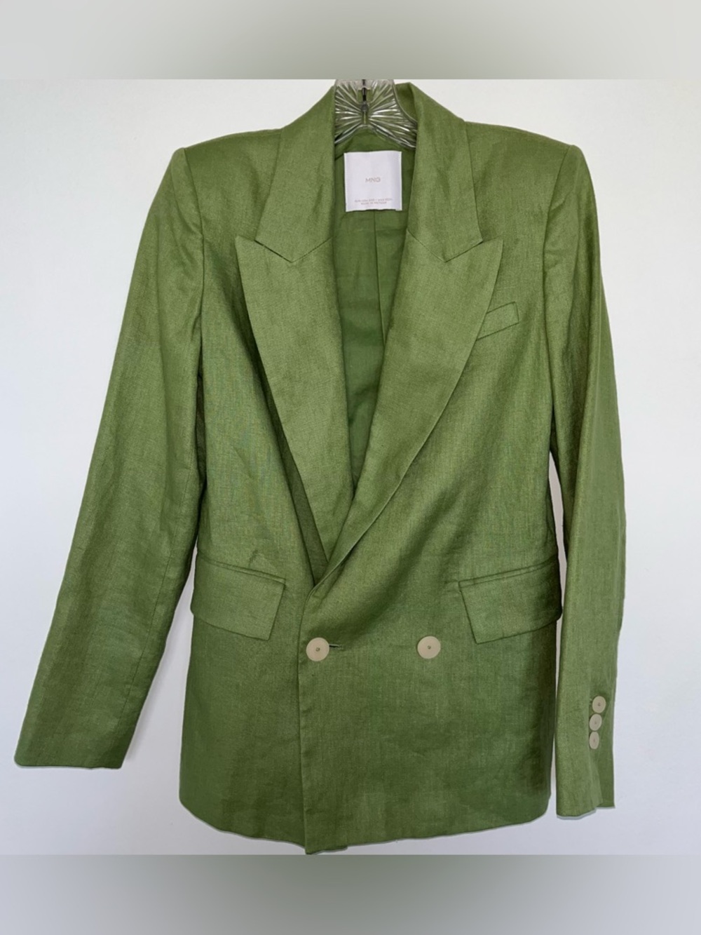 Olive Green Double-Breasted Linen Blazer